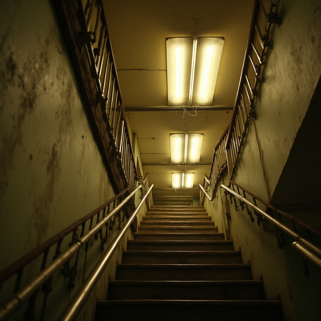 Building hallway with fluorescent lighting to be evaluated