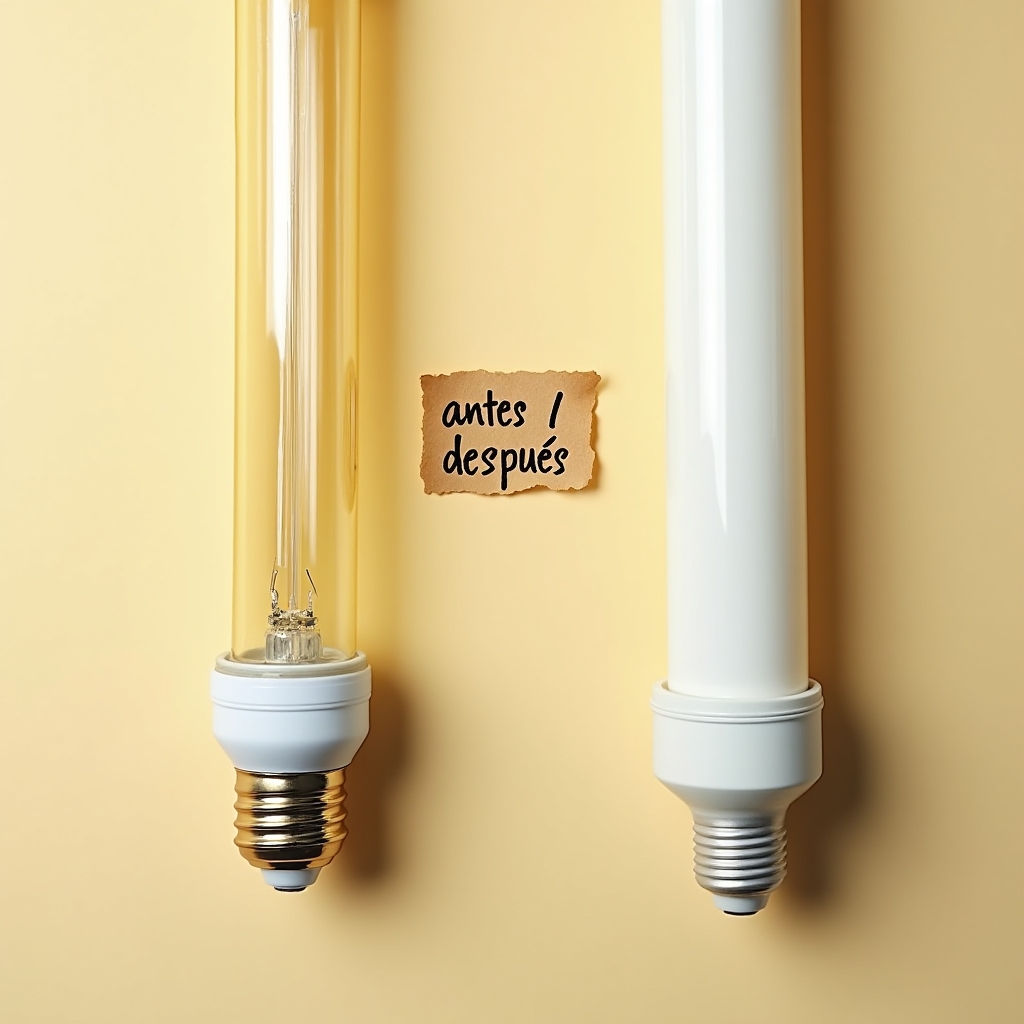 Side by side comparison of old fluorescent and new LED lighting