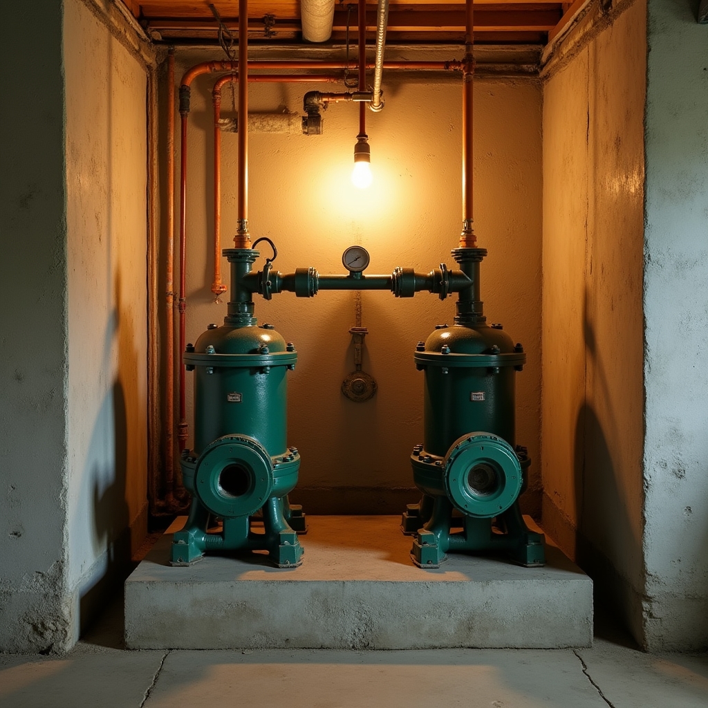 Water pump room in residential building basement
